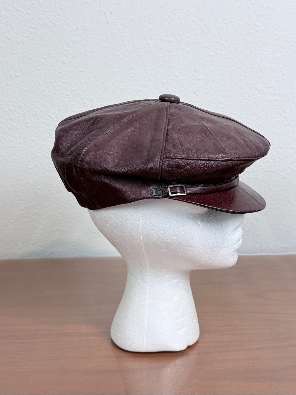 Vintage German Oxblood Leather Newsboy Cap 70s OS